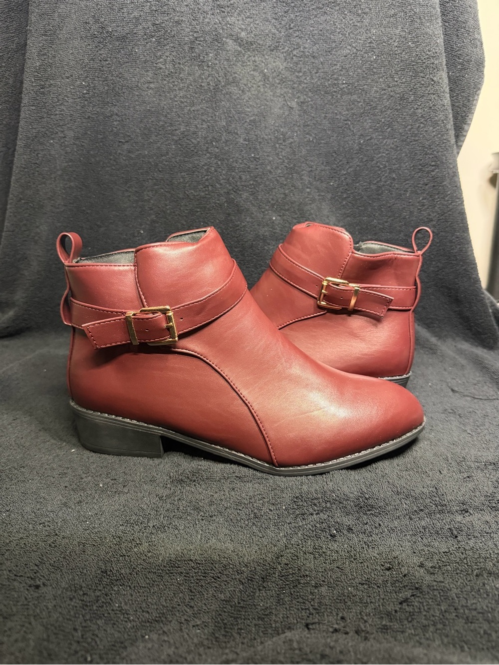Womens Red Ankle Boot with Buckle